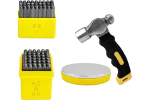 TIALERO 65Pcs Metal Stamping Kit, 1/8"(3mm) Font Uppercase & Lowercase Letter & Number Punches(A-Z, a-z, 0-9, &, Love)+Steel Block+Metal Stamping Hammer(63Pcs 3mm)