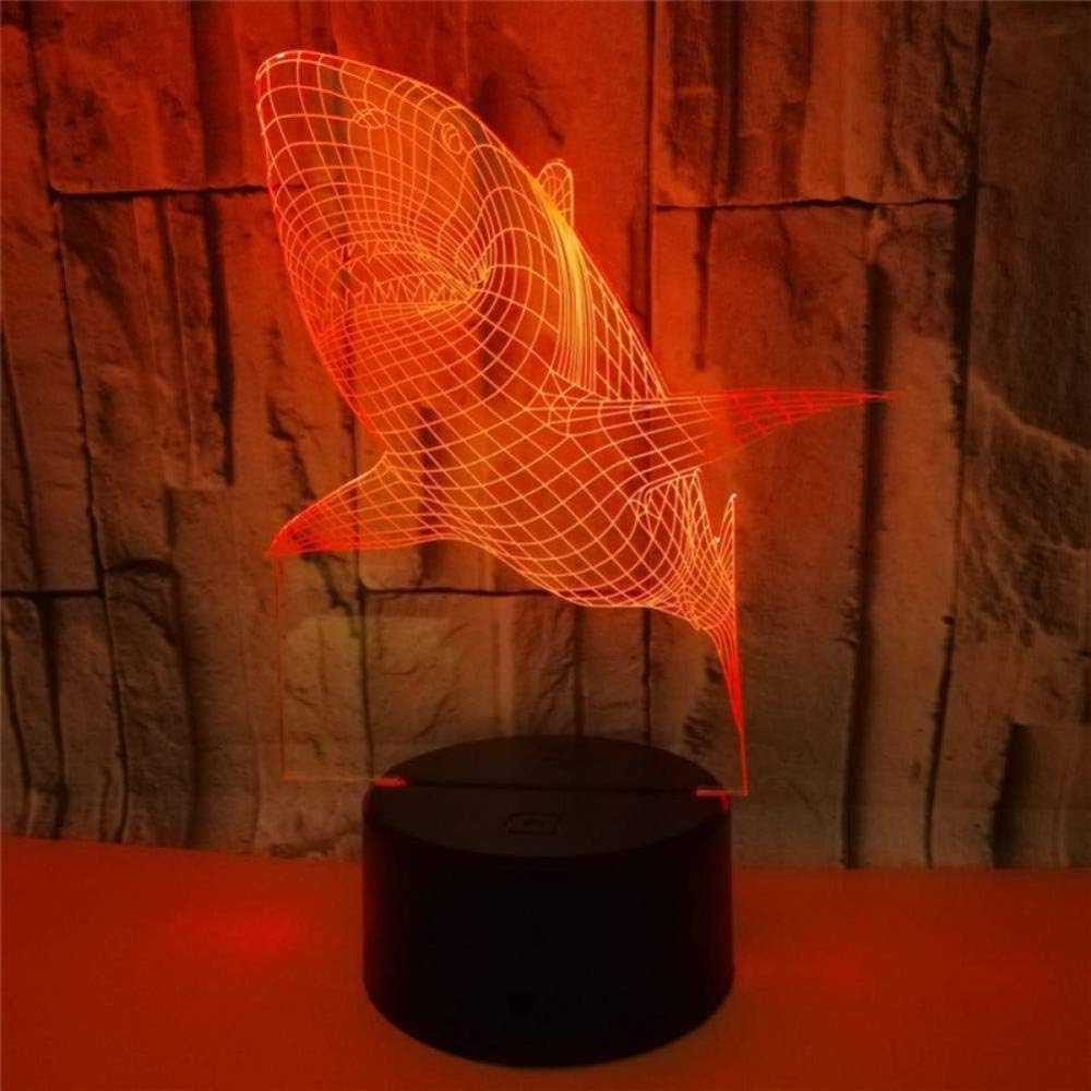 JNEC Colorful Night Light 3D Lamp LED Night Light Great White Shark Action Figure 7 Colors TouchTable Decoration Light Optical Illusion