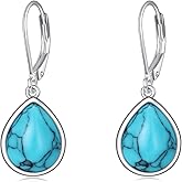 CRMAD Larimar/Moonstone/Labradorite/Turquoise/Amber/Black Onyx/Lapis Lazuli/Moss Agate/Peridot Earrings for Women Sterling Silver Teardrop Earrings Jewelry for Women