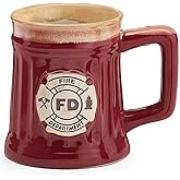 Fireman 15 Oz Porcelain Coffee Mug/Cup Burgundy Stein Shape with Fire Department Crest