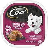 CESAR Soft Wet Dog Food Loaf & Topper in Sauce Porterhouse Steak Flavor with Peas & Carrots, (24) 3.5 oz. Easy Peel Trays