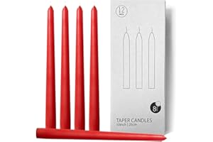 Topsics 12 Pack Taper Candles, 10 Inch Unscented Long Candles, Christmas Taper Candles Red, Perfect for Dinner, Party, Christ