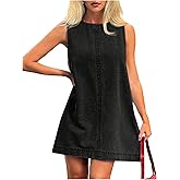 Milumia Women's A-Line Sleeveless Crew Neck Denim Dress Loose Casual Mini Jean Dresses