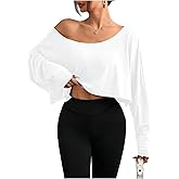 SOLY HUX Women's Off The Shoulder T Shirt Long Sleeve Oversized Casual Crop Tops