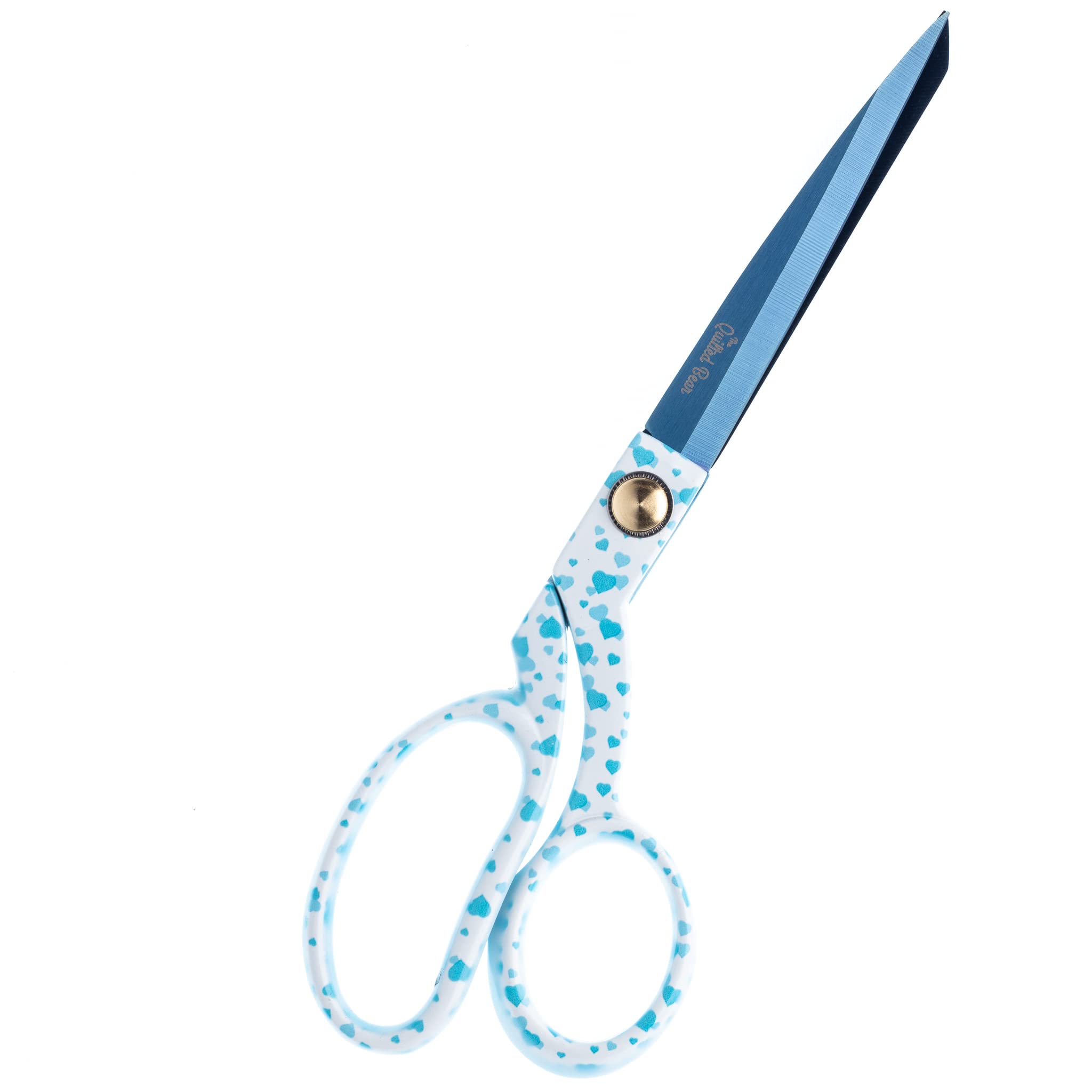 The Quilted Bear Fabric Scissors - 8.5" (21.5cm) Titanium Precision Blade Sharp Heavy Duty Sewing Scissors for Sewing for Fabric, Crafting & Quilting with Multiple Designs Available (Blue Hearts)