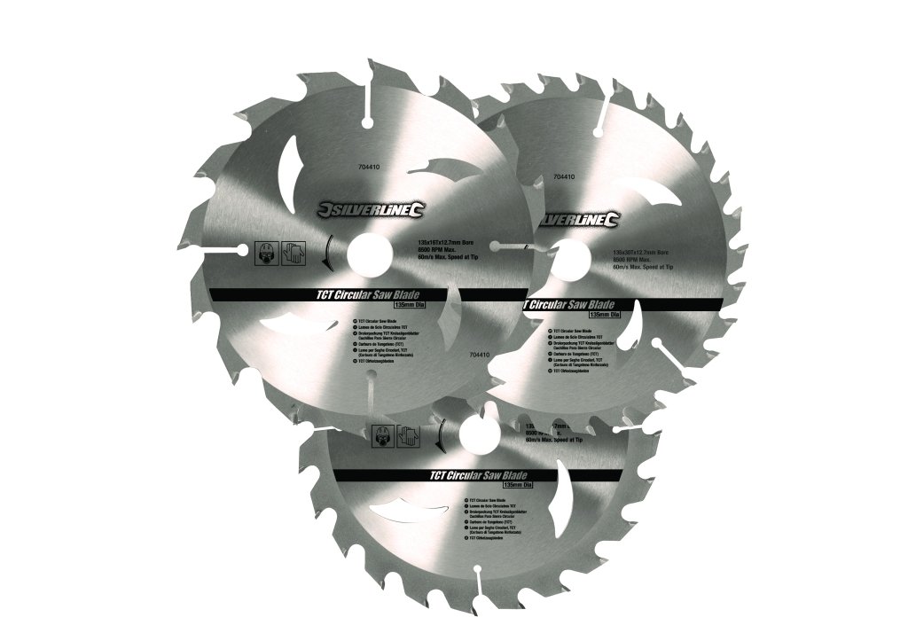 Silverline 704410 TCT Circular Saw Blades 16, 24, 30T 3pk 135 x 12.7 - 10 mm Ring