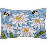 Peking Handicraft Daisies & Bees Hook Pillow, 12-inch Height, Wool and Poly Velvet, Home, Home Décor