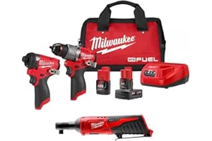 Milwaukee M12 FUEL 12-Volt Li-Ion Brushless Cordless Hammer Drill and Impact Driver Combo Kit (2-Tool) W/Free M12 3/8 in. Ratchet