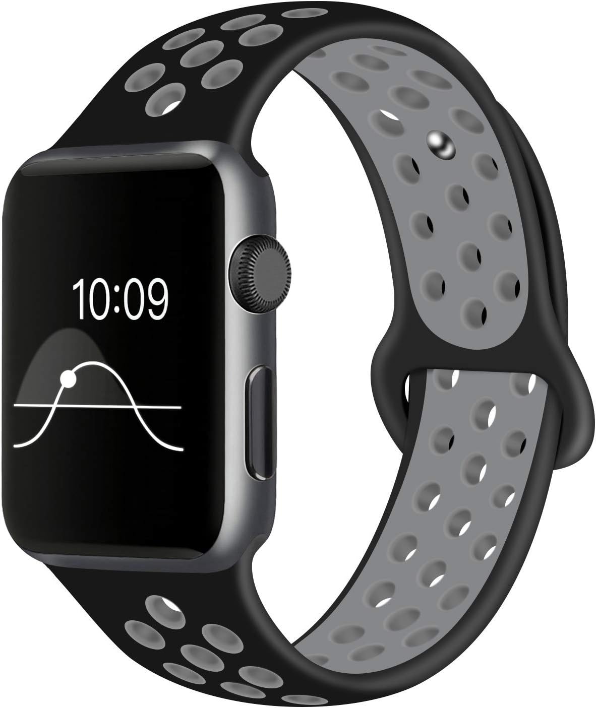 Alfheim Strap Compatible with Apple Watch 42mm/44mm - Soft Silicone Breathable Holes Durable - Two Color Design Sport Replacement Wristband for iwatch Series 4/3/2/1
