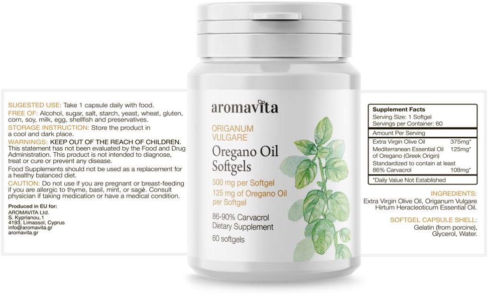 Aromavita Organic Oregano Oil Capsules, Extra Strength with 86-90% Carvacrol, Immune & Digestive Support, Natural Antioxidant - Image 3