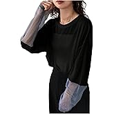 SweatyRocks Women's Mesh Long Sleeve Tops See Through Sheer Shirts Oversized Going Out Top