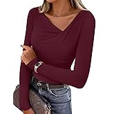 ZESICA Women's Long Sleeve Asymmetrical Neck Ruched Slim Fit Shirts 2026 Spring Fashion Outfits Going Out Tops
