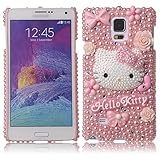 Galaxy Note 4 Case FiveLimit(TM) Luxury 3D Bling Crystal Pearl Love Pink Hello Kitty Flower Design Diamond Case Cover For Samsung Galaxy Note 4 SM-N910S SM-N910C (Package includes: 1 X Screen Protector) (Pink Cute Hello Kitty)