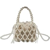 SHESRA Luxury Pearl Bag Chain Bag Purse Bags, Artificial Pearl Clutch Handmade Bags Evening Bags for Wedding Bridal Party Travel 5.1x5.9in