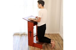VOLOWOO Prayer Bench Stool,Solid Wood Prayer Kneeler with Bench and Folding Table Top in Home,Church Prayer Table Chair Padded Kneeler Shelf for Kneeling at Home,Religious Gifts