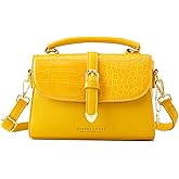 Retro Satchel Crossbody Handbags for Women, Trendy Crocodile Designer Leather Flap Top Handle Purses Shoulder Bag