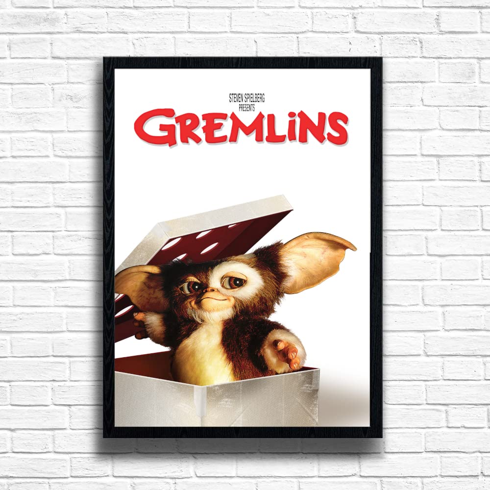 GREMLINS 80s Movie Print Vintage Nostalgic Film Framed Poster in A4 and A3 Size Options Great Home, Pub, Café, Bar Decoration Wall Art Print Wooden Frame (Print only, A4)