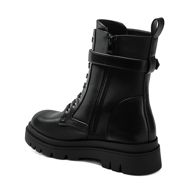 DREAM PAIRS WOMEN’S SDAB2209W-N CHELSEA PLATFORM COMBAT BOOTS LACE UP LUG SOLE BUCKLE ANKLE BOOTIES SHOES, SIZE 7.5, BLACK PU