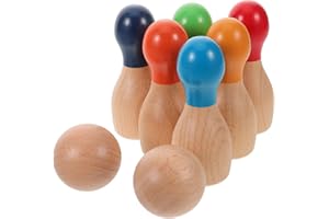 HONMEET 1 Set Wooden Bowling Set Rainbow Bowling Pins for Fun Promotes Physical Fitness Coordination Family