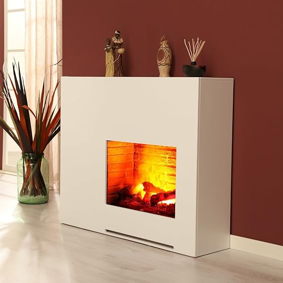 Elektrokamin Brandenburg brillantweiß mit Steinrückwand von Albero