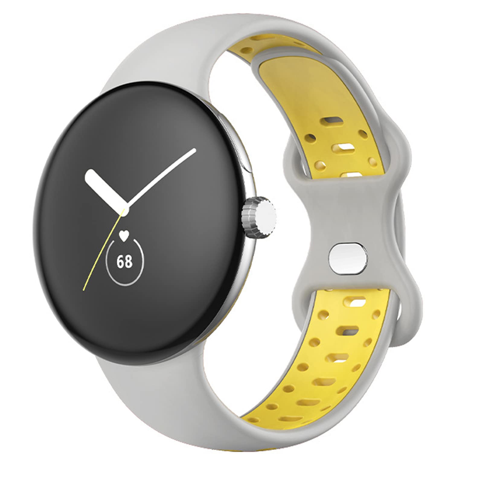 Miimall Compatible with Google Pixel Watch 2 (2023)/Pixel Watch Strap, Soft Silicone Sport Band Breathable Lightweight Waterproof Replacement Wristband Strap for Pixel Watch (Gray+Yellow)
