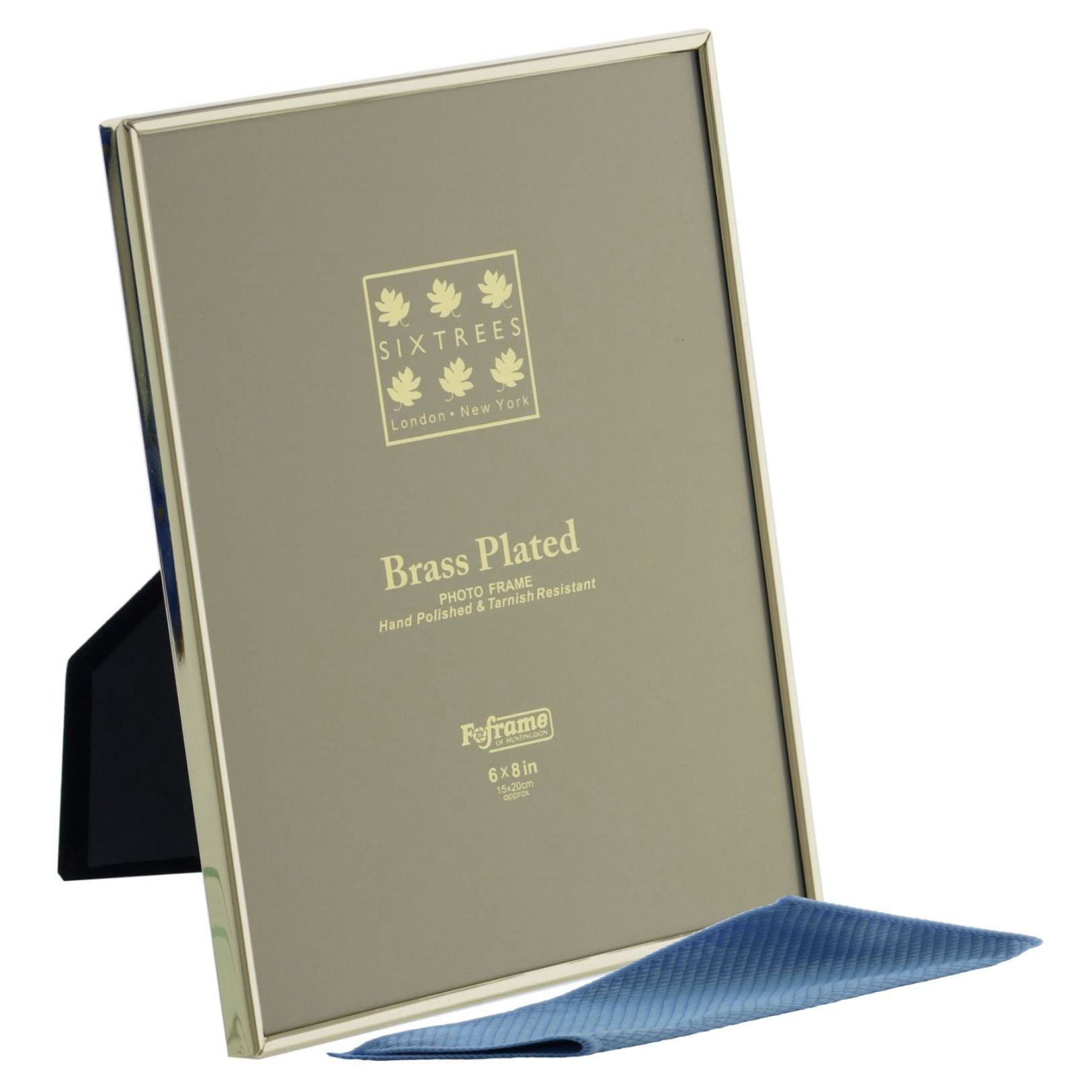 Sixtrees Hartford 1-400-68 Brass Plated Photo Frame for an 8" x 6" (203mm x 152mm) Picture - Complete with microfibre polishing cloth.