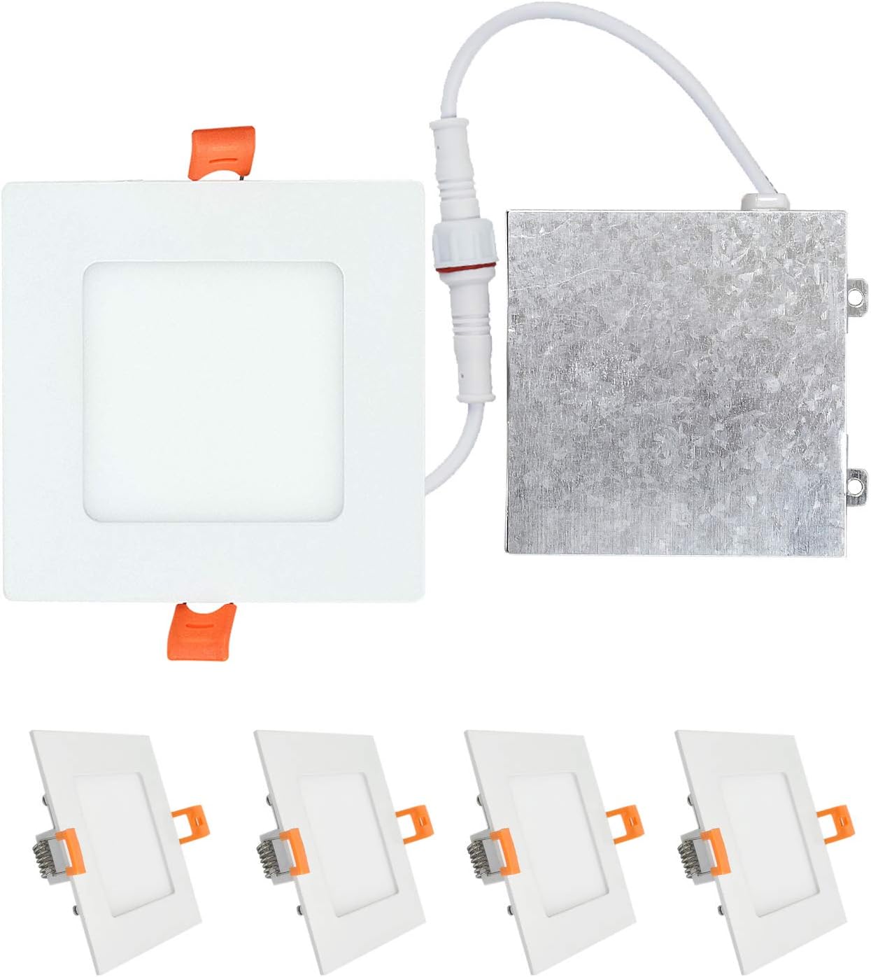OSTWIN (4 Pack) 9W (45 Watt Repl.) 4 inch IC Rated LED Recessed Low Profile Slim Square Panel Light with Junction Box…