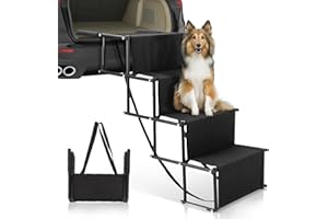 RKROUCO Dog Stairs for Car, Foldable Ramps for Dogs with Non-Slip Surface, Lightweight Aluminum, Portable Pet Steps for Truck, Car, SUV