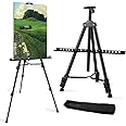 Art Painting Artist Easel Stand, RRFTOK Metal Tripod Adjustable Easel for Painting Canvases Height from 21" to 66" with Reinforced Triangle,Carry Bag for Table-Top/Floor Drawing and Displaying,Black