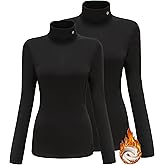 SSLR-Thermal-Shirts for-Women-Turtleneck Long Sleeve Tops Fleece Lined Winter Slim Fitted Mock Neck Base Layer