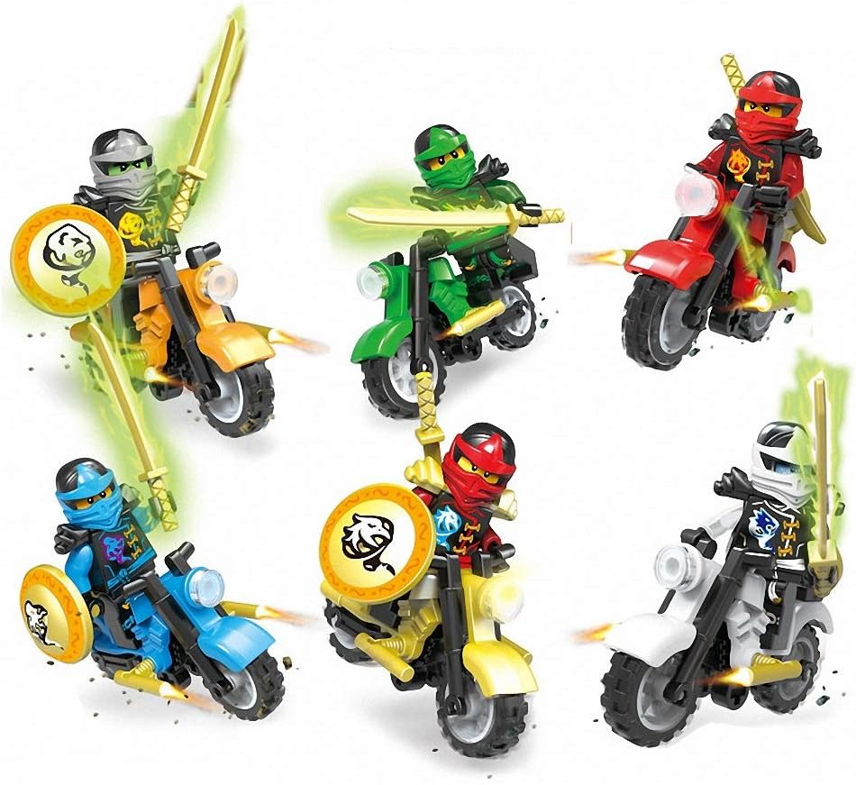 6 Pieces Minifigures with Motorcycle, Ninja Set Building Blocks Action Figures Toy, Kids Gift 0322