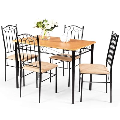 Tangkula 5 Piece Dining Table Set with Vintage Wood Top & Chairs