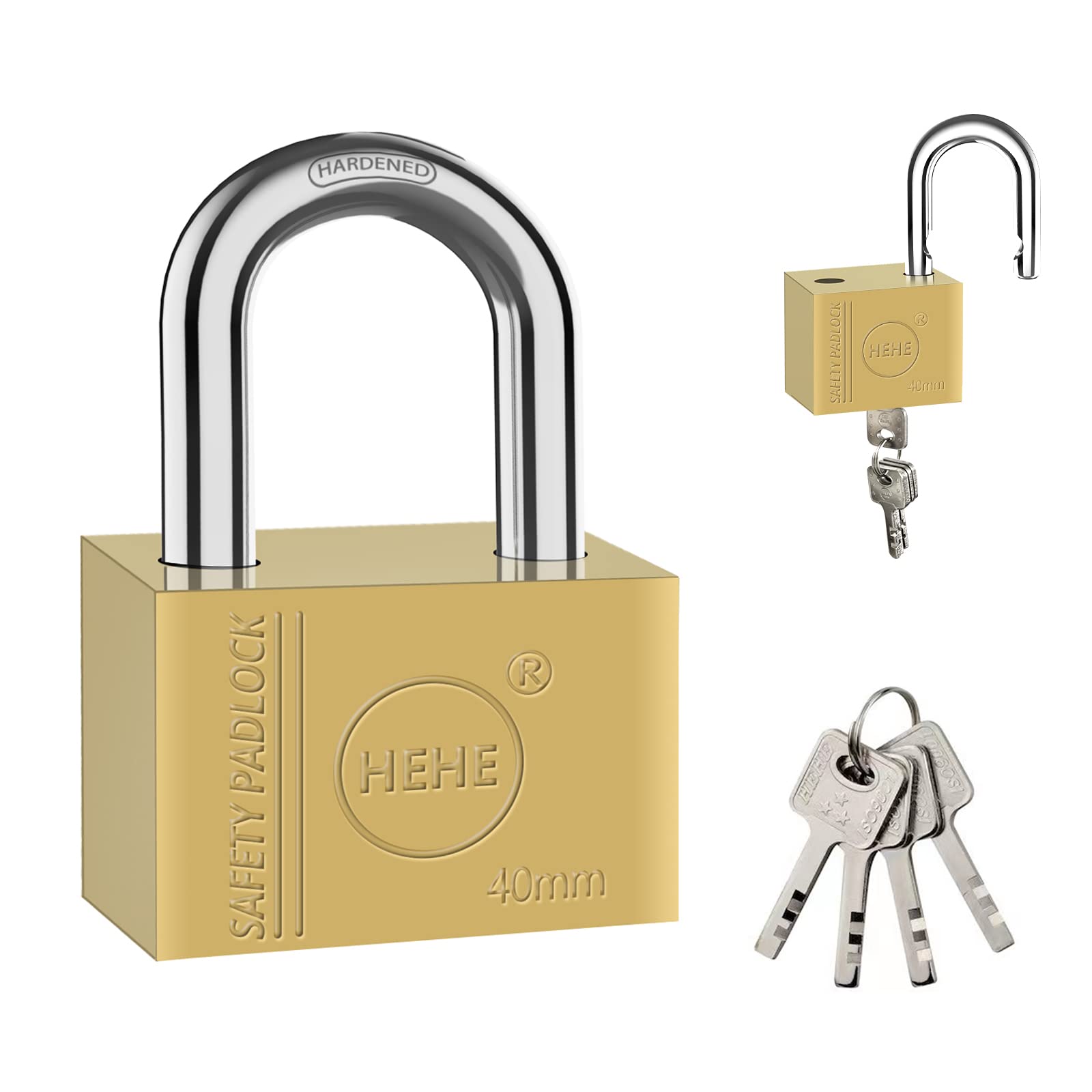 Heavy Duty Solid Brass Padlock, Security Lock Apartment Door Lock, Locker Padlock with Key, Increased Reinforcement, Square Reinforced Lock. (40mm(Normal))