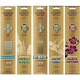 Gonesh - Extra Rich Scented Incense Sticks Variety Pack - Non-Toxic 10” Slow Burn Aromatic Sticks - Ocean, Cryptic Woods, Sage, Arctic Chill, Black Orchid - 5 Packs of 20