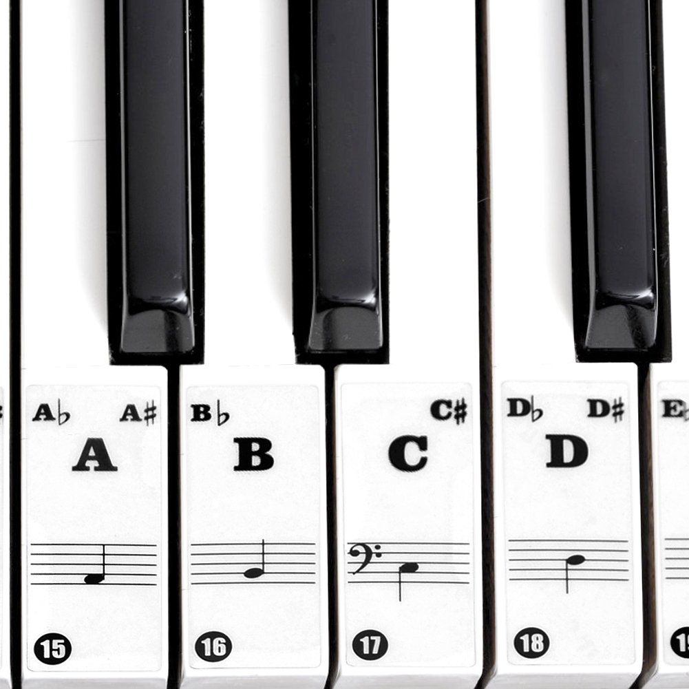 Piano Stickers, Transparent High-adhesive Removable Piano Keyboard Stickers Notes Labels for 61/88 Key Electronic Pianos Kids Beginner Instrument Piano Accessory(Black)