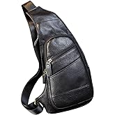 Hebetag Leather Sling Bag Crossbody Backpack for Men Women Travel Outdoor Camping
