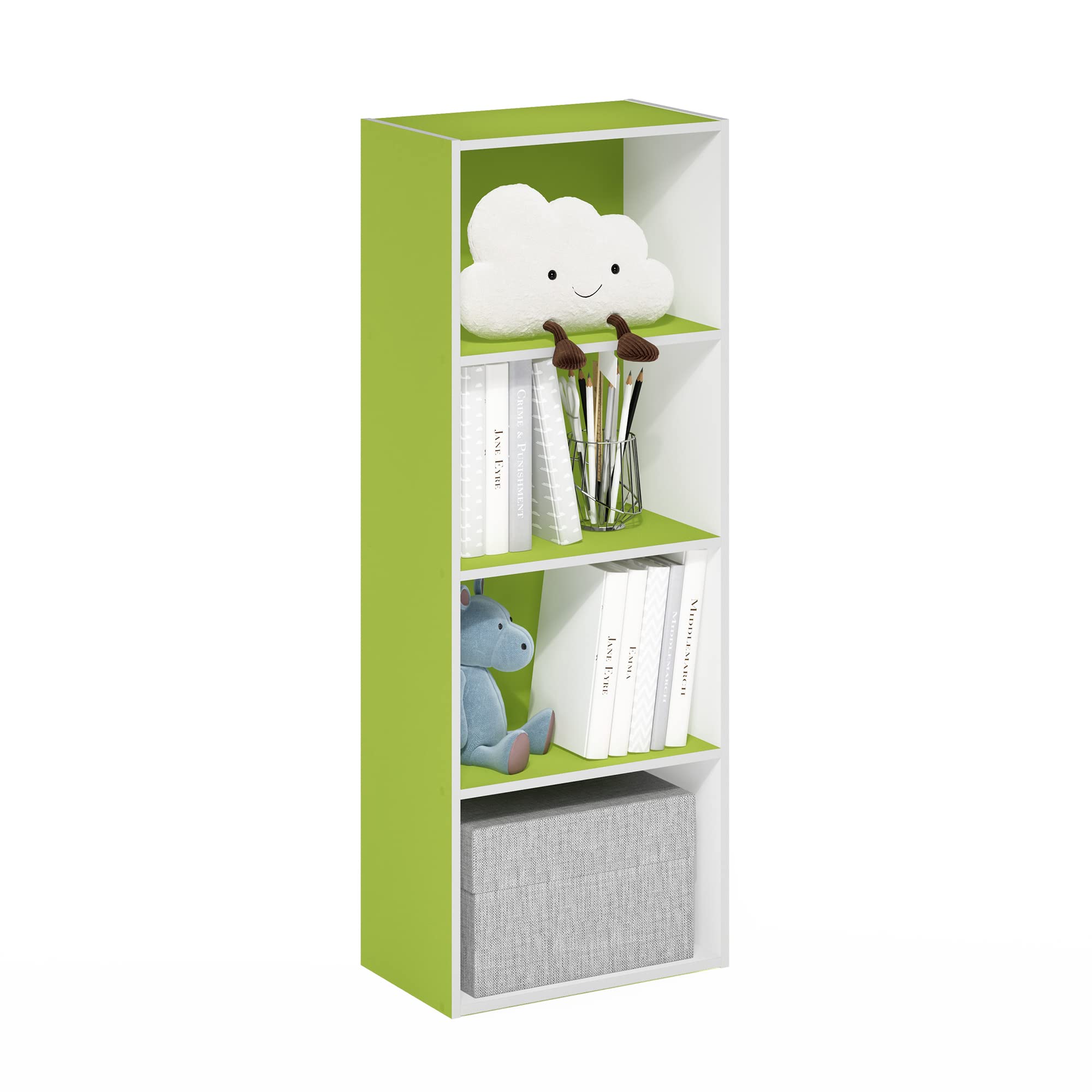Furinno Luder Bookcase / Book / Storage, 4-Tier, Green/White Image Furinno Luder Bookcase / Book / Storage, 4-Tier, Green/White Image