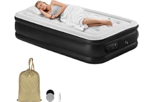 Twin Air Mattress with Built-in Pump, 18" Height Inflatable Air Bed Portable Flocked Mattress for Camping Home Sleepovers Tra