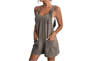 Huneny Casual Jumpsuits for Women Summer Comfortable Suspender Shorts Solid Pajamas for Women Set Overalls with Pockets