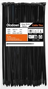 Oksdown 100 Pack Black Thick Cable Ties 200mm 7.6mm Heavy Duty Nylon
