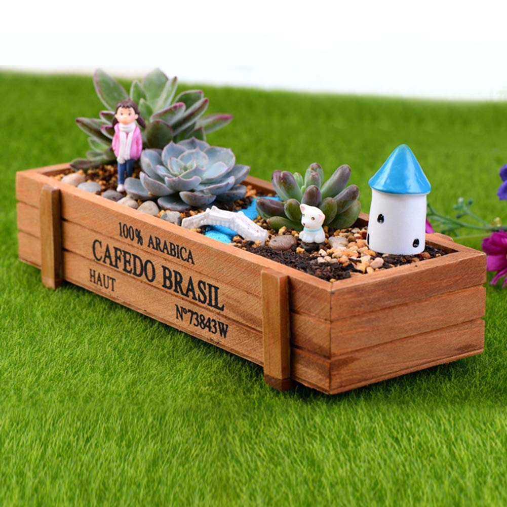 Hztyyier 8.9 x 3.3 x 1.6inch Indoor Outdoor Succulent Planter Pot Home Garden Flower Decorative Container Storage BoxWooden Planter Box Flower Pots Flower Pots
