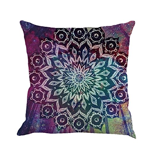 BEGOO Cotton Linen Cloth Square Cozy Throw Pillow Case Décor Cover, Circular Patterns Series, 18" x 18" with Hidden Zipper Closure for Sofa Bed Counch Decoration, 4 pack