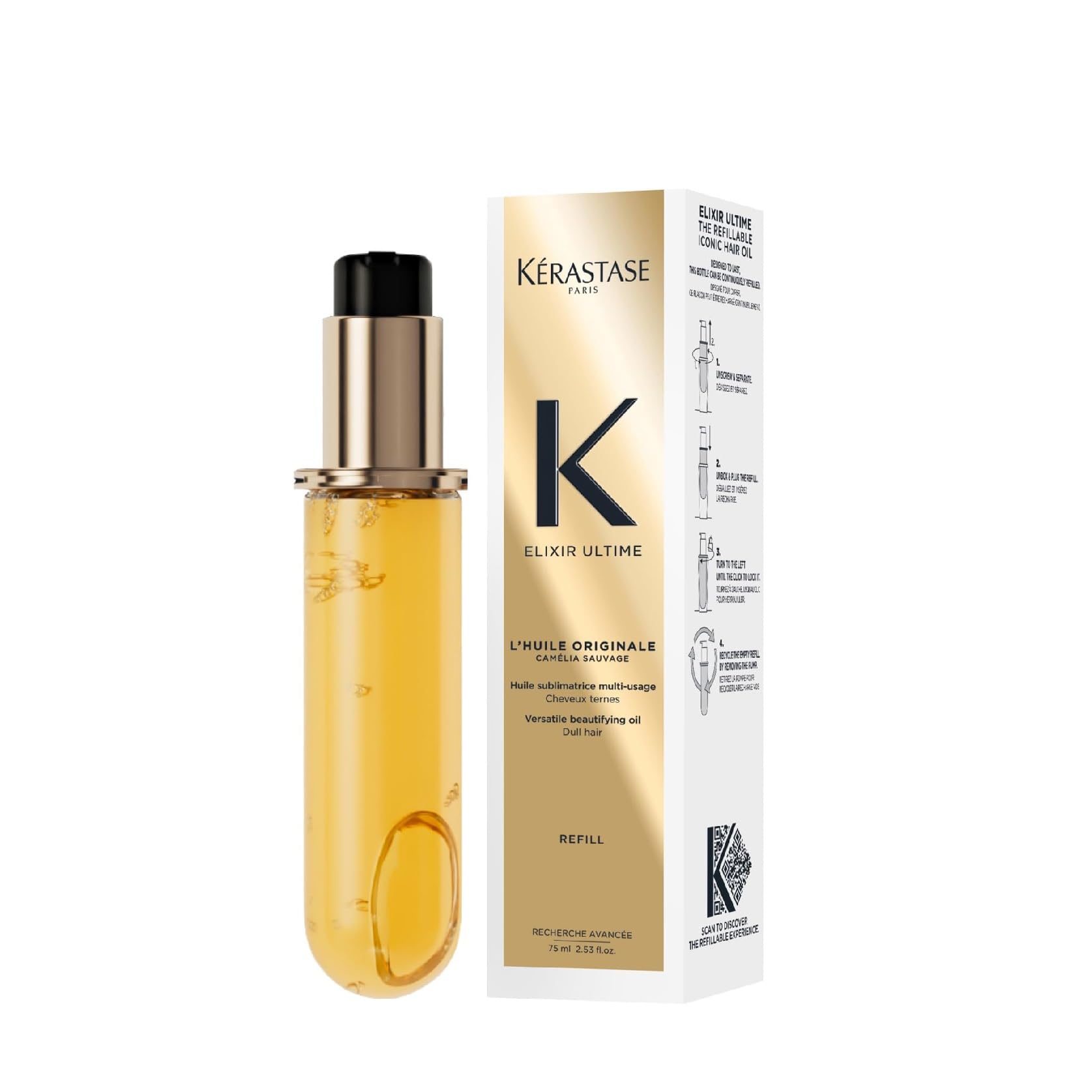 KÉRASTASE Elixir Ultime Hair Oil, Nourishes Dull Hair, For All Hair Types, Strengthens and Protects Hair From Heat, With Argan and Camellia Oil, L'Huile Originale
