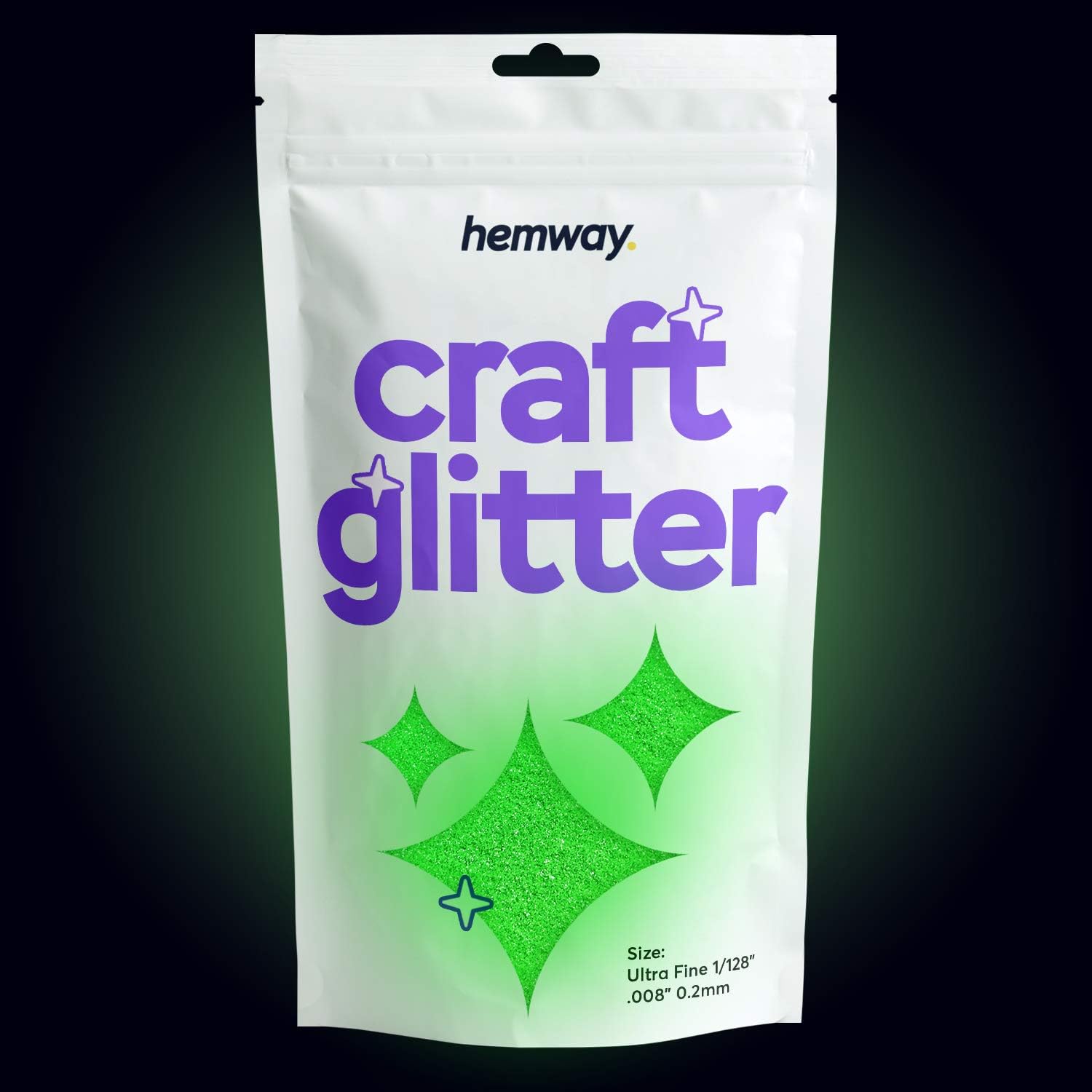 Hemway Craft Glitter Glow in The Dark Green 100g Ultrafine Glitter for Crafts Resin, Cosmetic, Nail, Face, Body, Festival