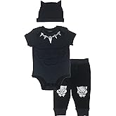 Marvel Avengers Black Panther Baby Cosplay Bodysuit Pants and Hat 3 Piece Outfit Set Newborn to Infant
