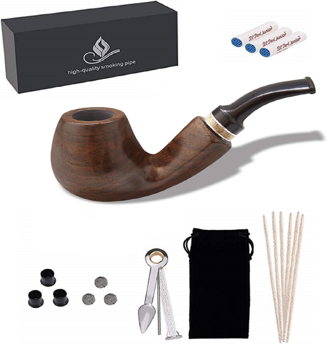 Tabacco Pipes for Smoking, Tobacco Pipe Kit, Tobacco Pipe with Accessories, Pipe Cleaners, Pipe Filters, 3-in-1 Pipe Scraper, Pipe Bits, Metal Balls