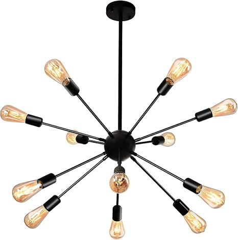 Vintage Sputnik Chandelier 12 Lights Black Modern Flush Mount Ceiling Light Fixture Industrial Pendant Lighting For Kitchen Dining Room Living Room 12 Bulbs Included Amazon Com