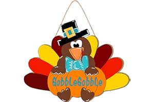 SARYBEI Thanksgiving Door Sign Fall Decor - Turkey Gobble Wooden Wall Decoration - Front Door Welcome Hanger Wreath for Thanksgiving Harvest