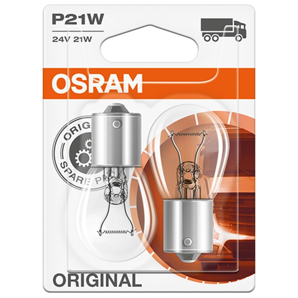 OSRAM 7511BLI2 lamp, 24V, 21W, P21W, BA15s, in double blister