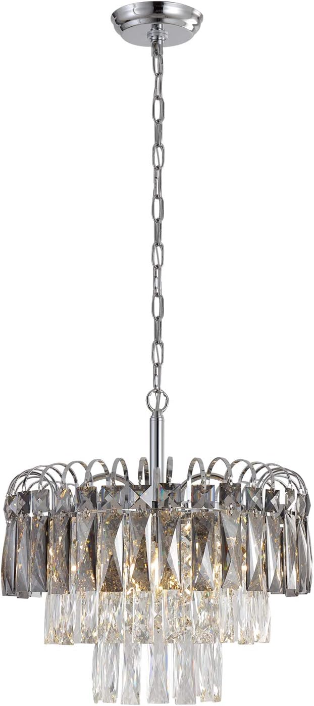 Q&S Crystal Chandelier Lighting, Modern Chrome Chandeliers, K9 Crystal Smoky+Clear, 4 Lights Pendant Light Ceiling Light Fixture For Dining Room, Living Room, Kitchen Island,W17.1".: Home Improvement